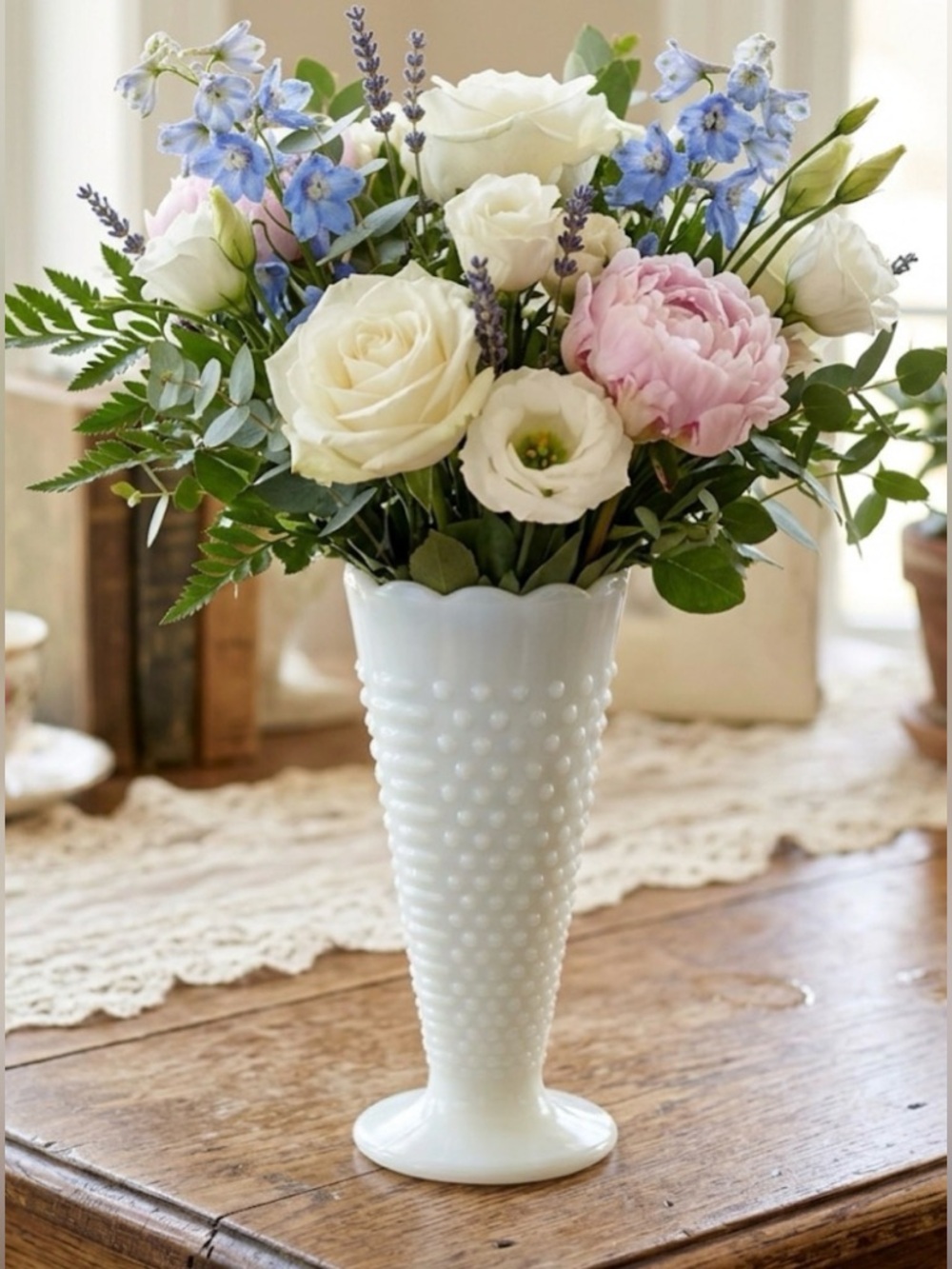 Vintage White Hobnail Milk Glass Vase